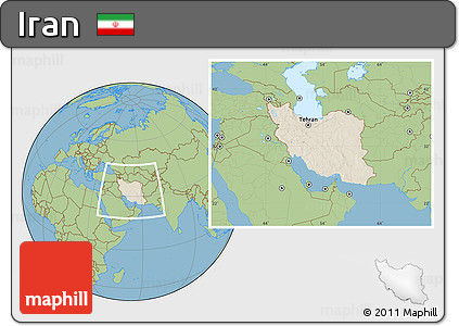 Shaded Relief Location Map of Iran, savanna style outside
