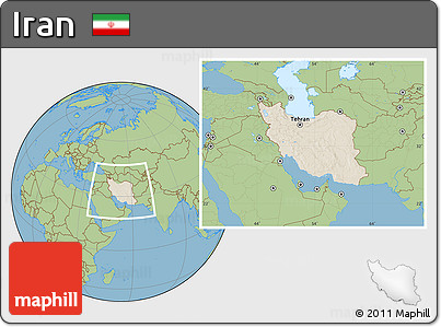 Shaded Relief Location Map of Iran, savanna style outside