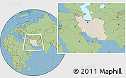 Shaded Relief Location Map of Iran, savanna style outside