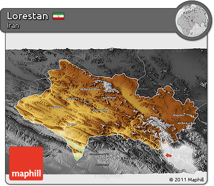 Physical 3D Map of Lorestan, darken, desaturated