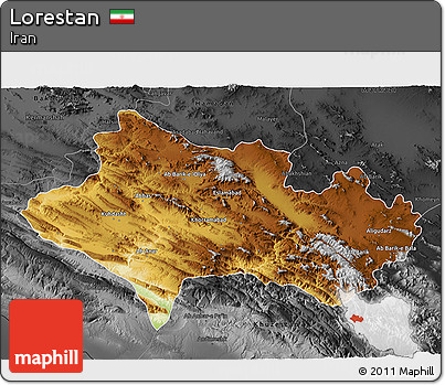 Physical 3D Map of Lorestan, darken, desaturated