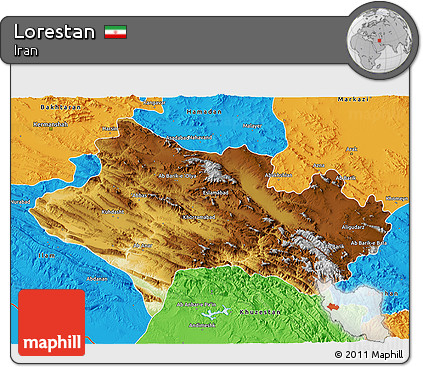 Physical 3D Map of Lorestan, political outside
