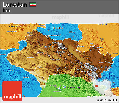 Physical 3D Map of Lorestan, political outside