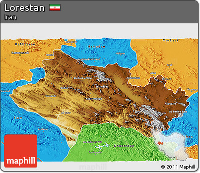 Physical 3D Map of Lorestan, political outside