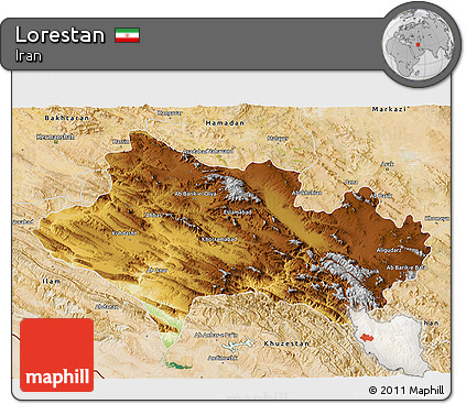 Physical 3D Map of Lorestan, satellite outside