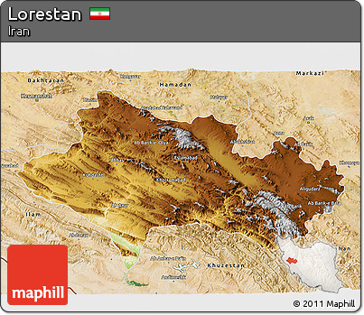 Physical 3D Map of Lorestan, satellite outside