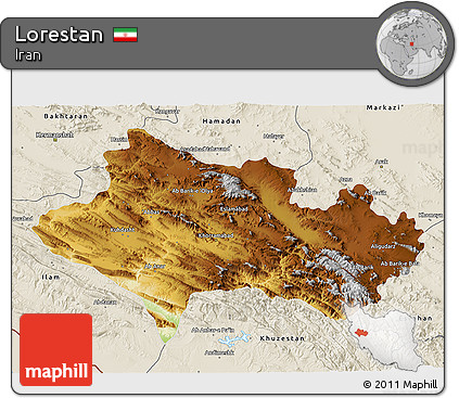 Physical 3D Map of Lorestan, shaded relief outside