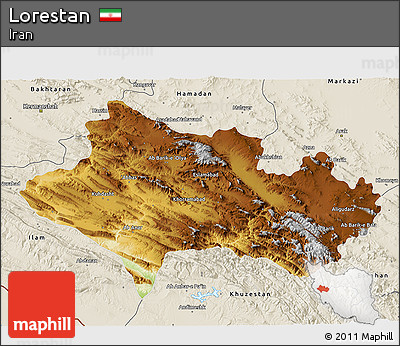Physical 3D Map of Lorestan, shaded relief outside