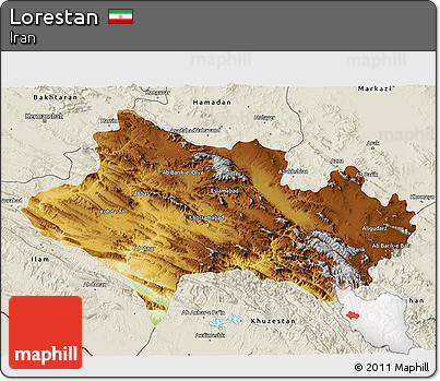 Physical 3D Map of Lorestan, shaded relief outside