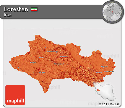 Political 3D Map of Lorestan, cropped outside
