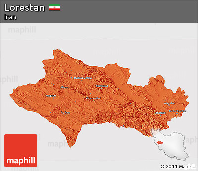 Political 3D Map of Lorestan, cropped outside