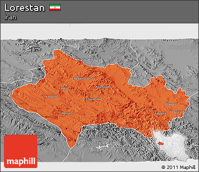 Political 3D Map of Lorestan, desaturated