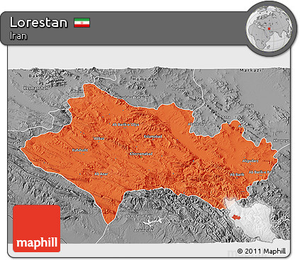 Political 3D Map of Lorestan, desaturated