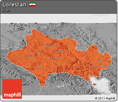 Political 3D Map of Lorestan, desaturated