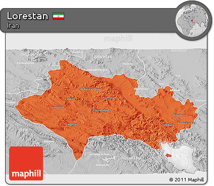Political 3D Map of Lorestan, lighten, desaturated