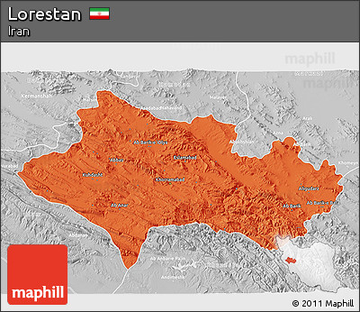 Political 3D Map of Lorestan, lighten, desaturated
