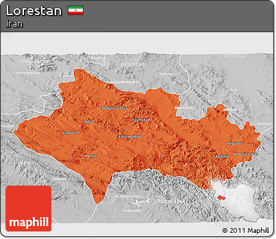 Political 3D Map of Lorestan, lighten, desaturated