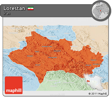 Political 3D Map of Lorestan, lighten