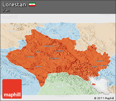 Political 3D Map of Lorestan, lighten