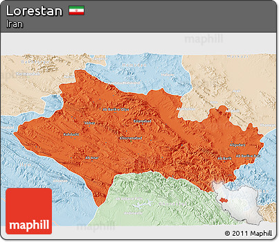 Political 3D Map of Lorestan, lighten