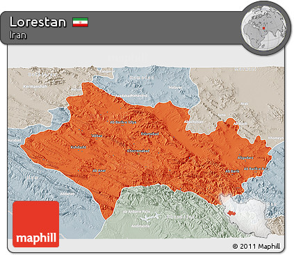Political 3D Map of Lorestan, lighten, semi-desaturated