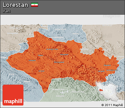 Political 3D Map of Lorestan, lighten, semi-desaturated