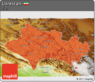 Political 3D Map of Lorestan, physical outside