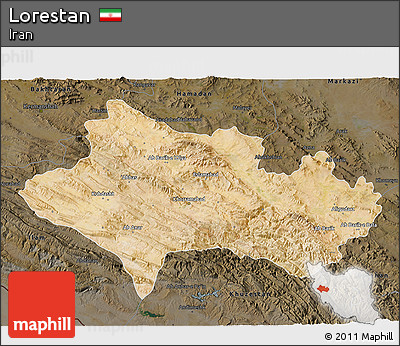 Satellite 3D Map of Lorestan, darken