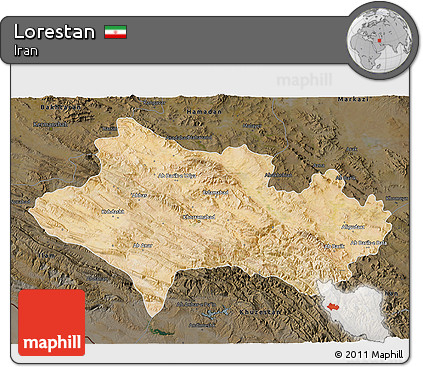 Satellite 3D Map of Lorestan, darken