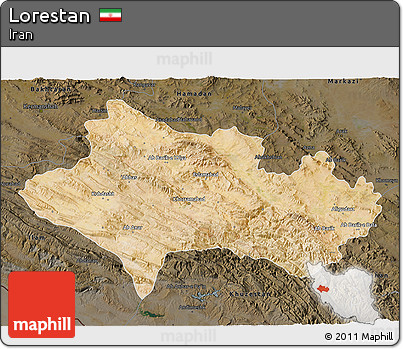 Satellite 3D Map of Lorestan, darken