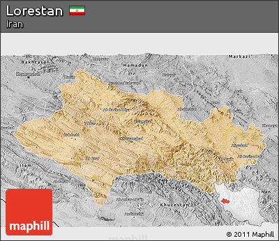 Satellite 3D Map of Lorestan, desaturated