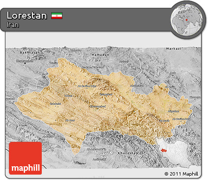 Satellite 3D Map of Lorestan, desaturated