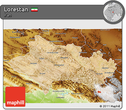 Satellite 3D Map of Lorestan, physical outside