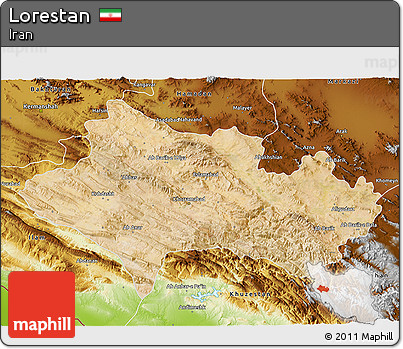 Satellite 3D Map of Lorestan, physical outside