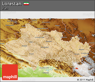 Satellite 3D Map of Lorestan, physical outside