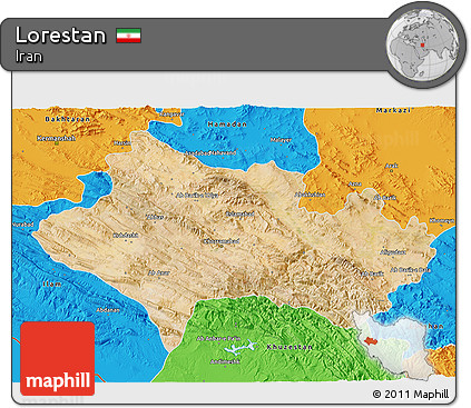 Satellite 3D Map of Lorestan, political outside