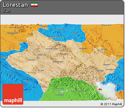 Satellite 3D Map of Lorestan, political outside