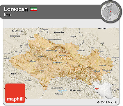 Satellite 3D Map of Lorestan, shaded relief outside
