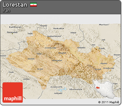 Satellite 3D Map of Lorestan, shaded relief outside