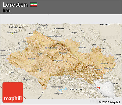 Satellite 3D Map of Lorestan, shaded relief outside