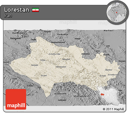 Shaded Relief 3D Map of Lorestan, darken, desaturated