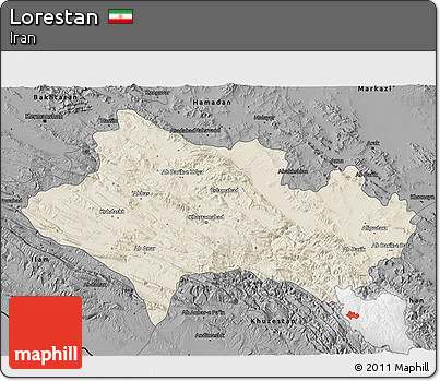 Shaded Relief 3D Map of Lorestan, darken, desaturated