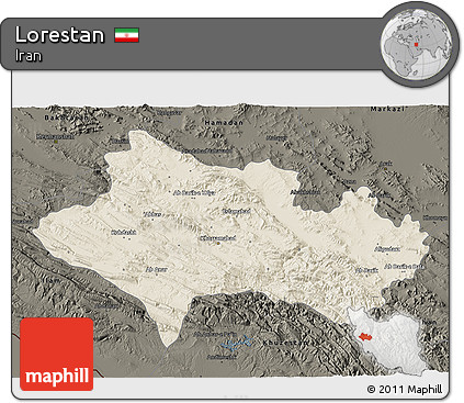Shaded Relief 3D Map of Lorestan, darken