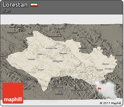 Shaded Relief 3D Map of Lorestan, darken