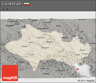 Shaded Relief 3D Map of Lorestan, darken, semi-desaturated