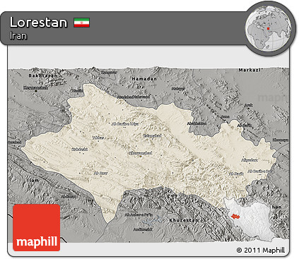 Shaded Relief 3D Map of Lorestan, darken, semi-desaturated