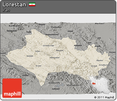 Shaded Relief 3D Map of Lorestan, darken, semi-desaturated