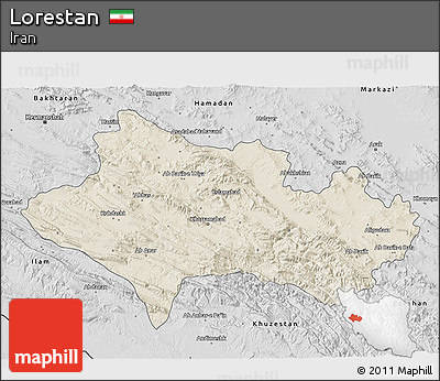 Shaded Relief 3D Map of Lorestan, desaturated