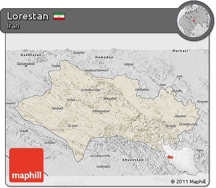 Shaded Relief 3D Map of Lorestan, desaturated