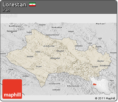 Shaded Relief 3D Map of Lorestan, desaturated